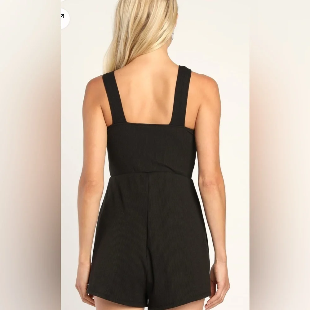 NWT Lulus Chill Vacay Black Ribbed Halter Lounge Romper Size XL - Picture 3 of 11